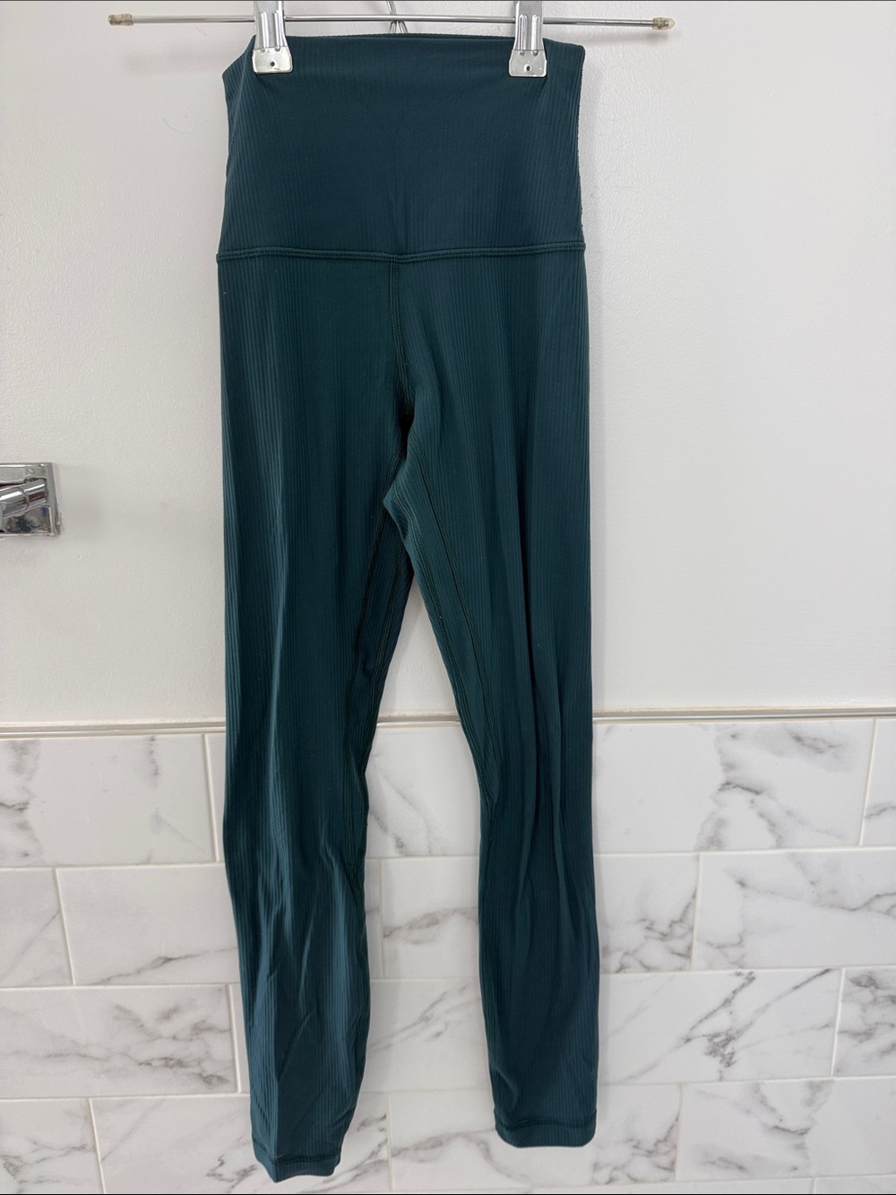 Lululemon High-Waist Ribbed Leggings in Dark Teal